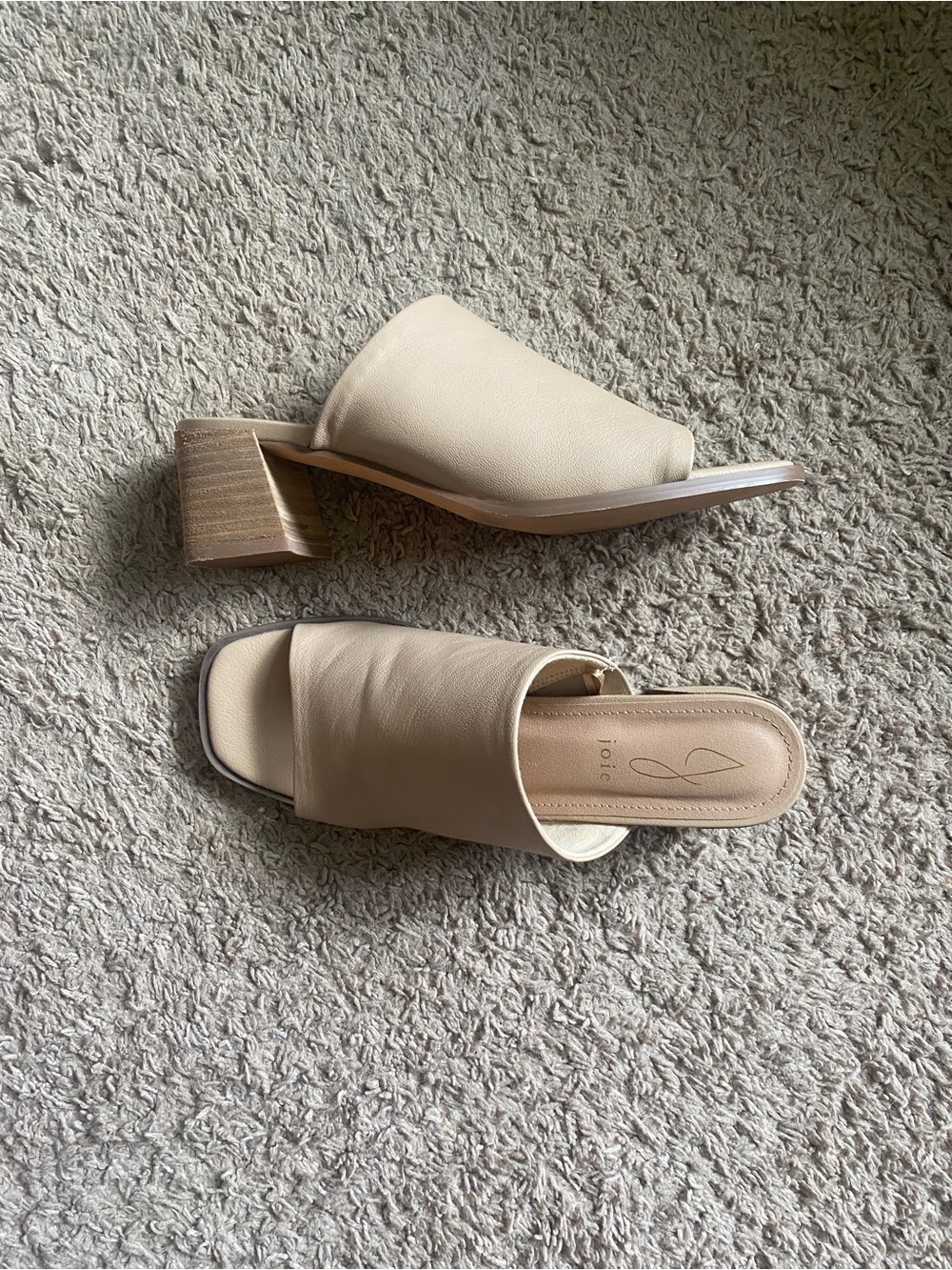 Women’s Beige Slide Mules with Block Heel